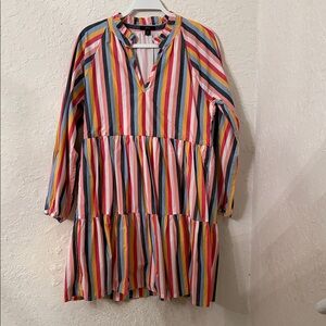 J. Crew Multicolor Striped Tiered Dress